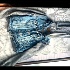 American Eagle Jean vest with hoodie sleeves
